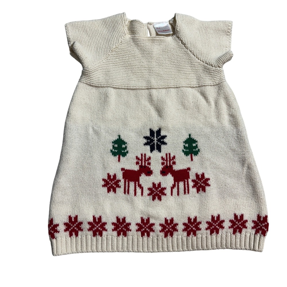 Hanna Andersson Baby Girl Christmas Sweater Dress 75cm 12-18M Reindeer Fair Isle